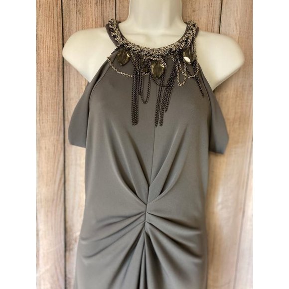 BCBGMAXAZRIA Gray Embellished Neck Cocktail Dress - Picture 2 of 6